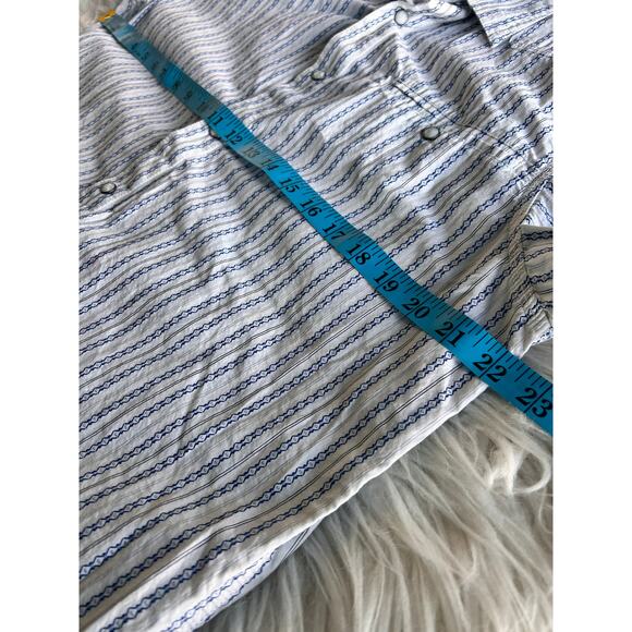 Mountain Khakis Striped Pearl Snap Button Down Shirt Western White Blue Medium - Picture 9 of 11